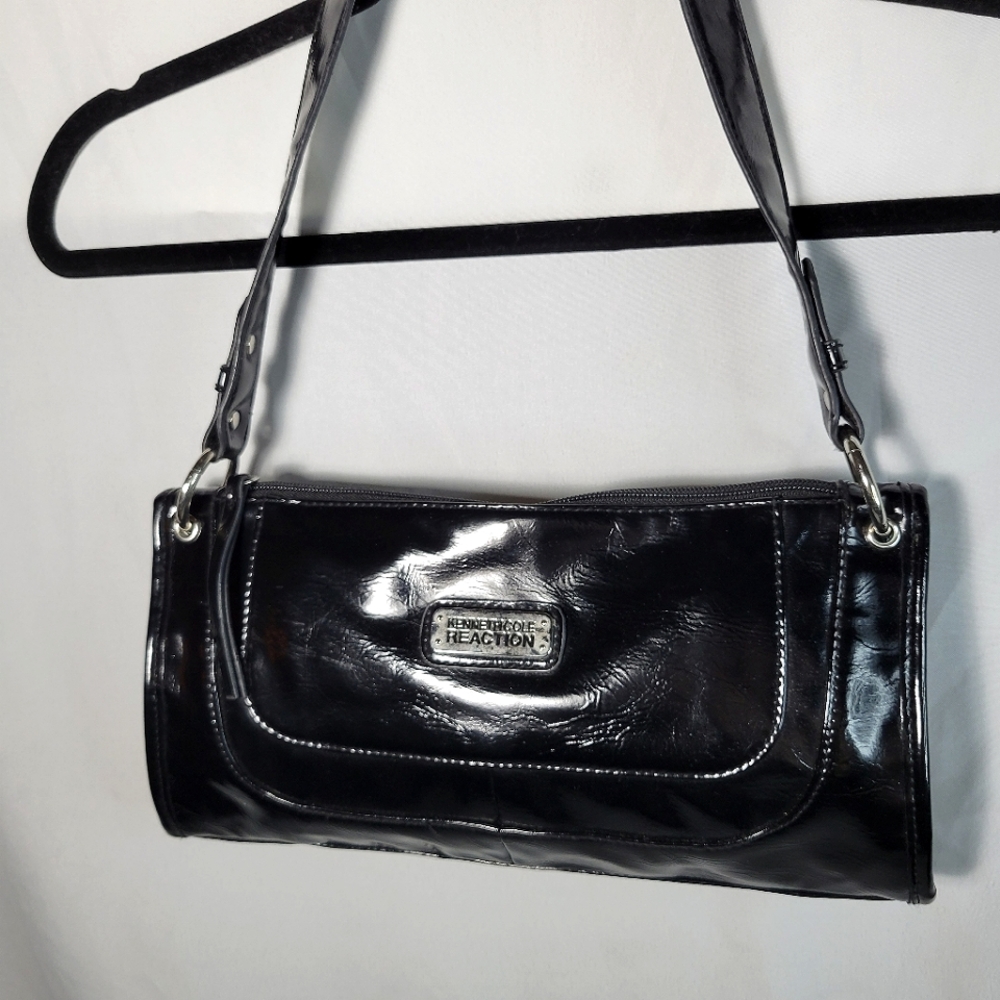 Kenneth Cole Reaction black vinyl baguette shoulder bag